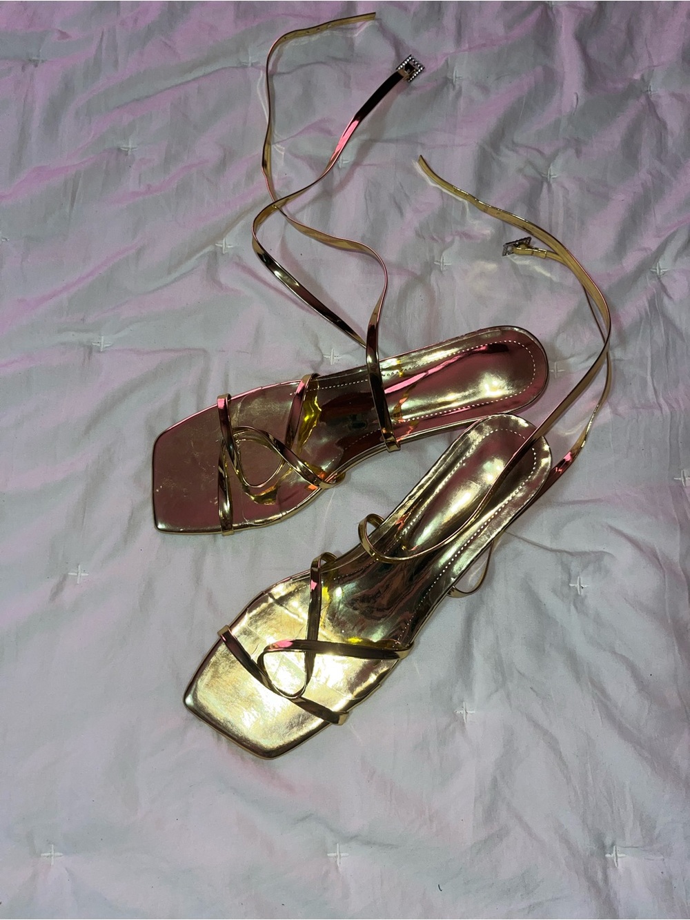 Gold Strappy Lace-Up Women's Sandals